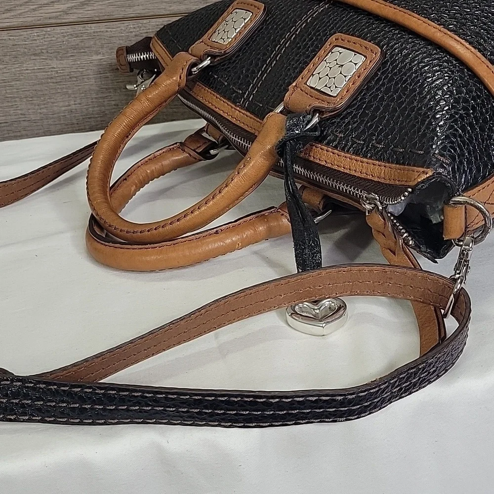 Brighton Black and Brown Pebble Leather Tote Crossbody Bag